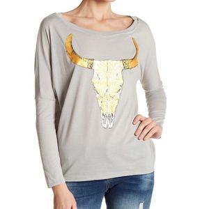 Chaser Golden Cow Long Sleeve Top New With Tags